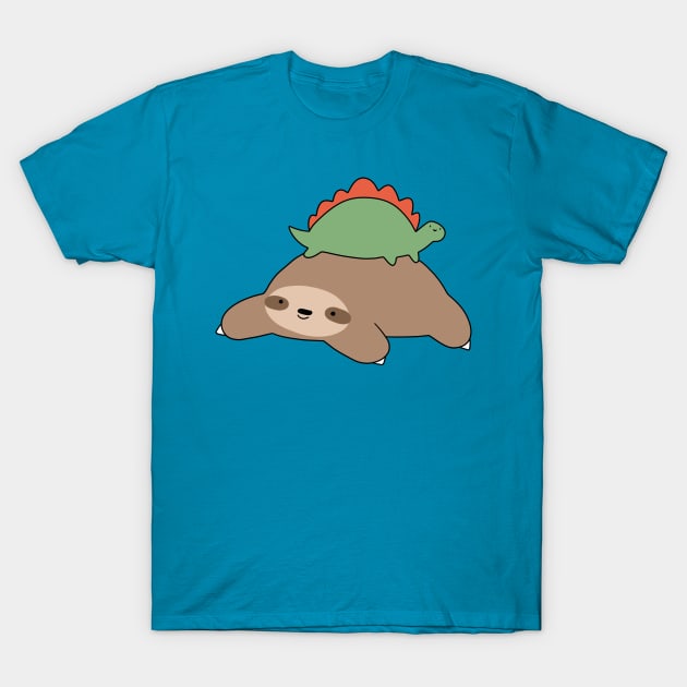 Sloth and Little Stegosaurus T-Shirt by saradaboru